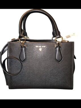 Michael Kors Black Marilyn Medium Saffiano Leather Satchel w/ Gold Hardware NWT